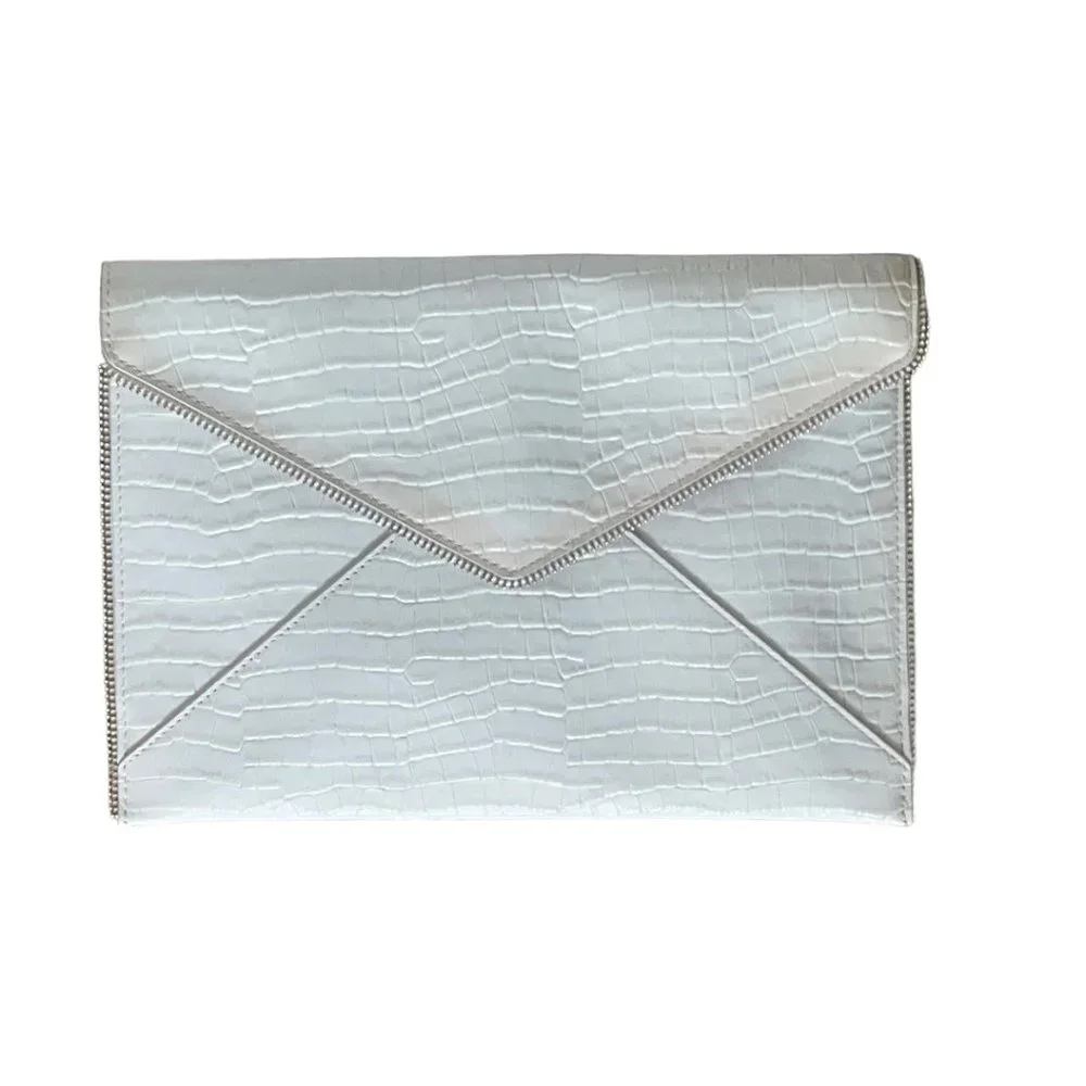 Rebecca Minkoff White Croc-Embossed Envelope Clutch